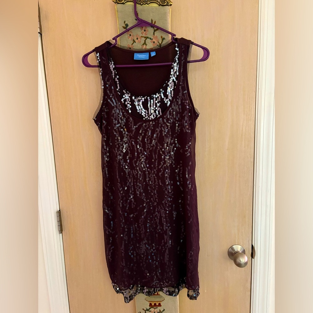 Simply Vera Wang Sheer Sequined Dress silky slip, sequined, and a sheer overlay